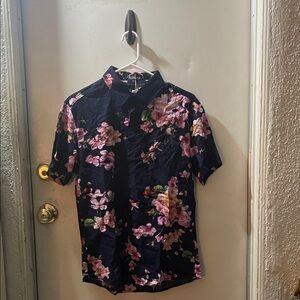 Allure Men's Navy Shirt with Pink Floral Design